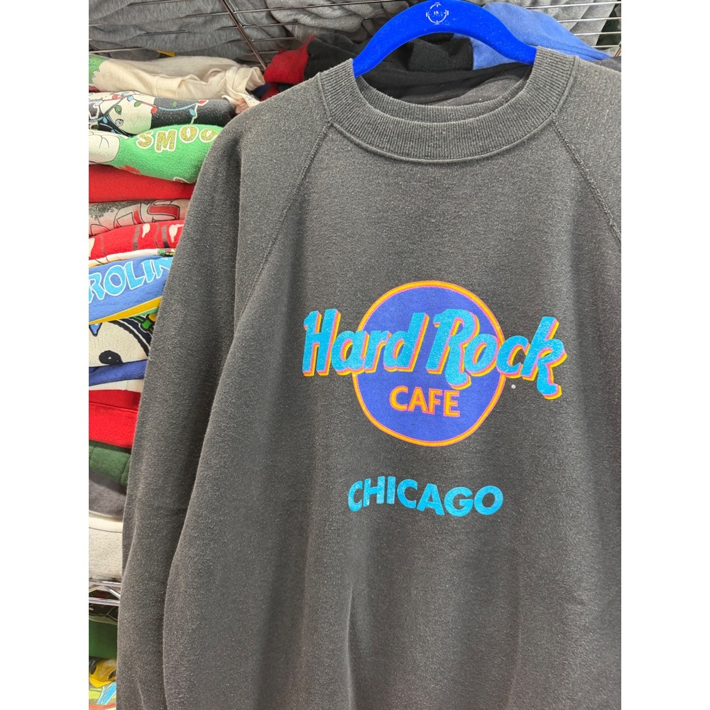 Vintage Hard Rock Cafe Chicago Sweatshirt Mens XL Hanes Made in USA Black Raglan
